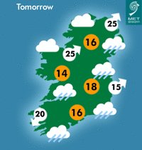 MetEireann's tweet photo. This afternoon will see a mix of cloud and bright spells. There'll be some rain and drizzle near the Connacht and Ulster coasts. 16 to 20°C. https://t.co/uwtDXFkvQn