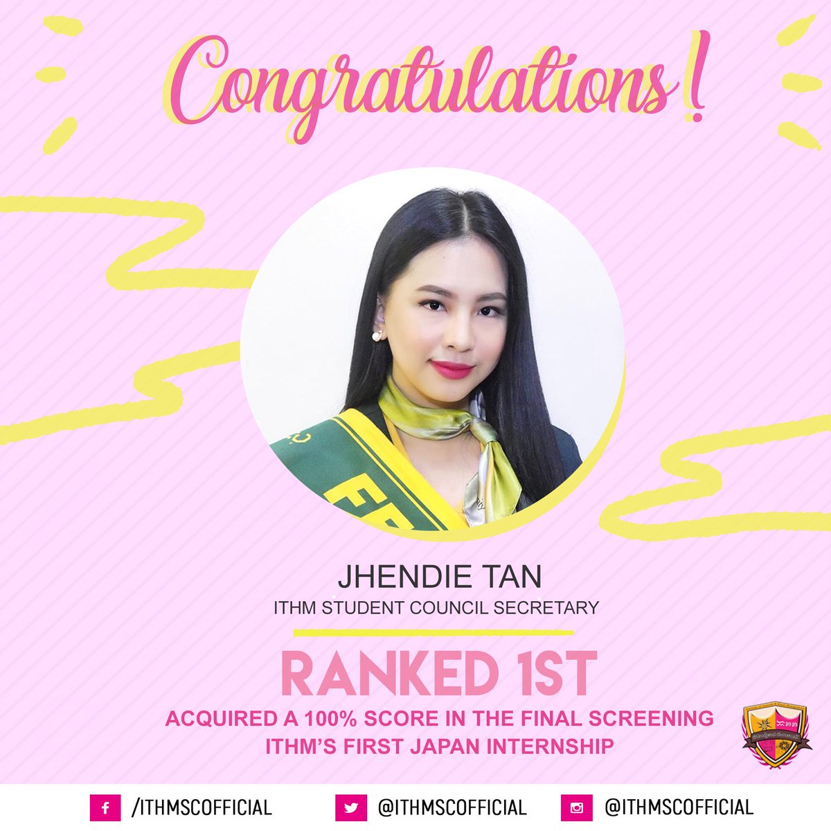 nullaccountx's tweet photo. Congratulations to our ITHM Student Council Secretary, Ms. @JhendieTan
#OneforITHM🍍
#MakeItITHM
#FEUITHMgoestoJapan https://t.co/Q5BTl3xKiJ