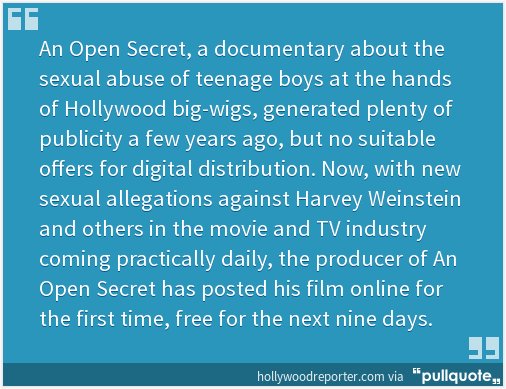josephintoronto's tweet photo. #Hollywood #SexAbuse Film '@AnOpenSecret' Released Online https://t.co/JOTkJBKK8L #PrideTO #Canqueer #MCCToronto https://t.co/OXAicwXI3F