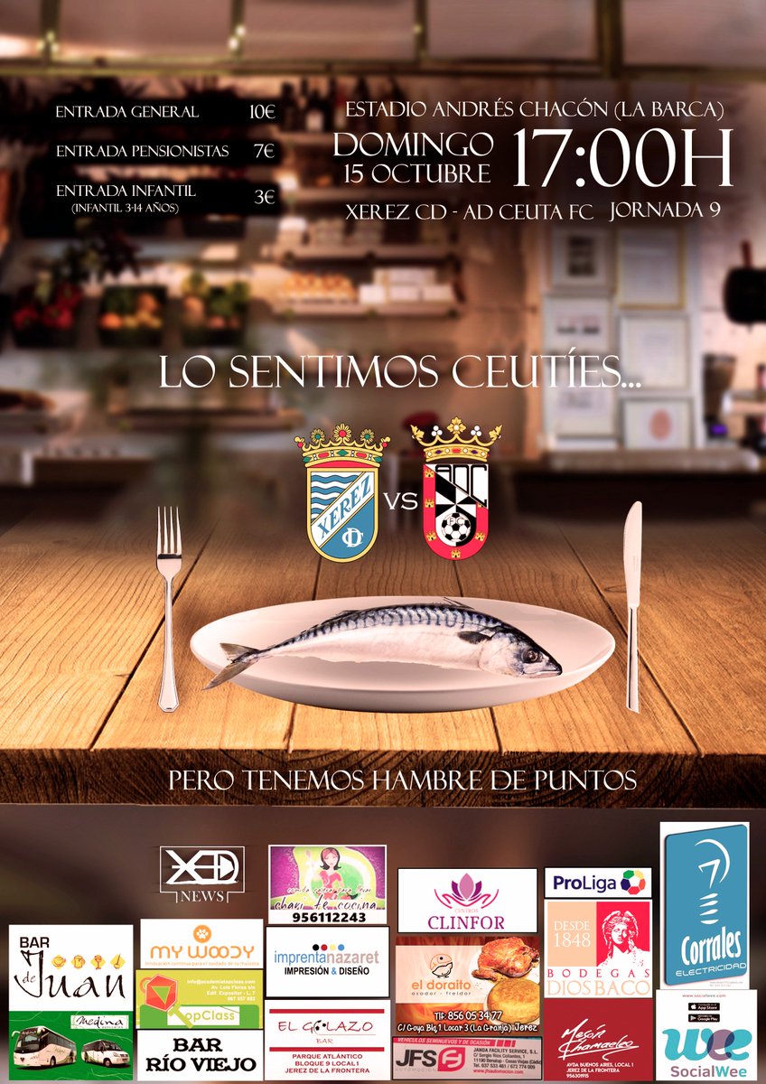 XerezCD_OFICIAL's tweet photo. 🏆 9ª jornada, 3ª División, Gº X
⚽ XEREZ CD 🆚 AD Ceuta FC
⌚ 17:00h
💶 10€ adultos; 7€ jubilados; 3€ infantil
📍 Estadio Andrés Chacón https://t.co/Mbx6dxalNA