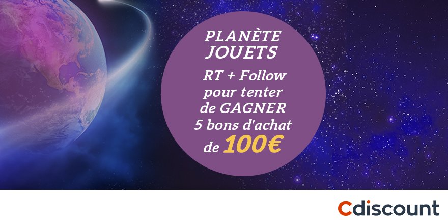 Cdiscount's tweet photo. 🎁 #Concours

💶 5 bons d'achat sur le magasin JOUET > https://t.co/IUgVyakBoL   

📅  Pour participer
RT + Follow @Cdiscount

📢 TAS 24/10 https://t.co/caSjsAhpK3