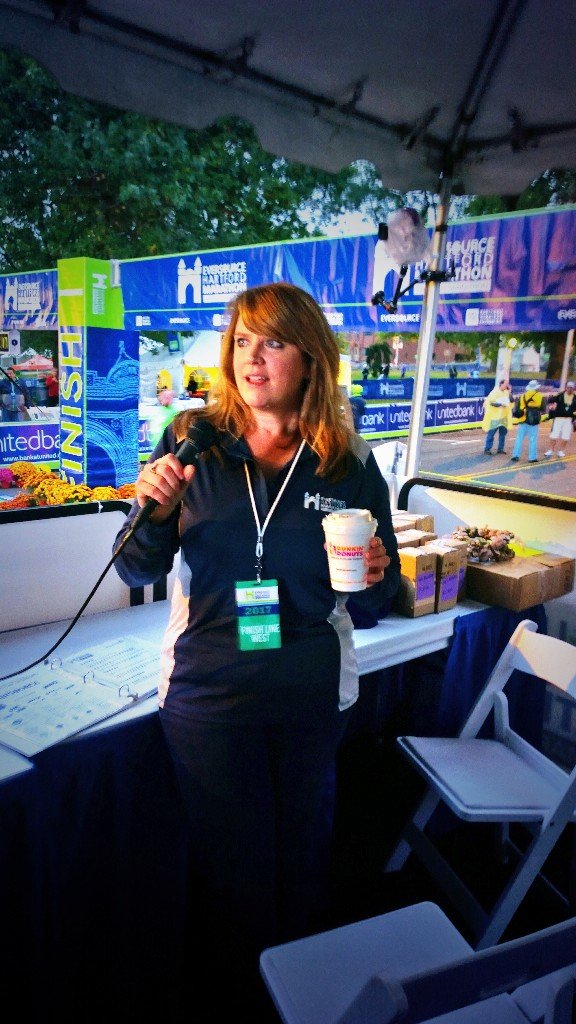 MyCTCommunity's tweet photo. This announcers booth is running in #Dunkin today! @EversourceCT @RunHMF #CTcool @DDinCT https://t.co/xVVhiHQmKl