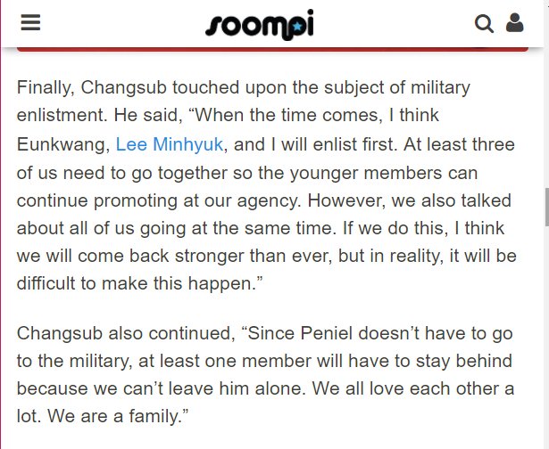 Changsub said the reason why they can't all enlist together ... I'M NOT CRYING YOU ARE