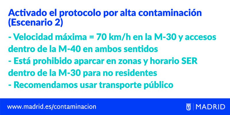 policiademadrid's tweet photo. Se mantiene el escenario 2 del #protocolocontaminacion 🚗
Recuerda👇 https://t.co/NsGbTUgQz2