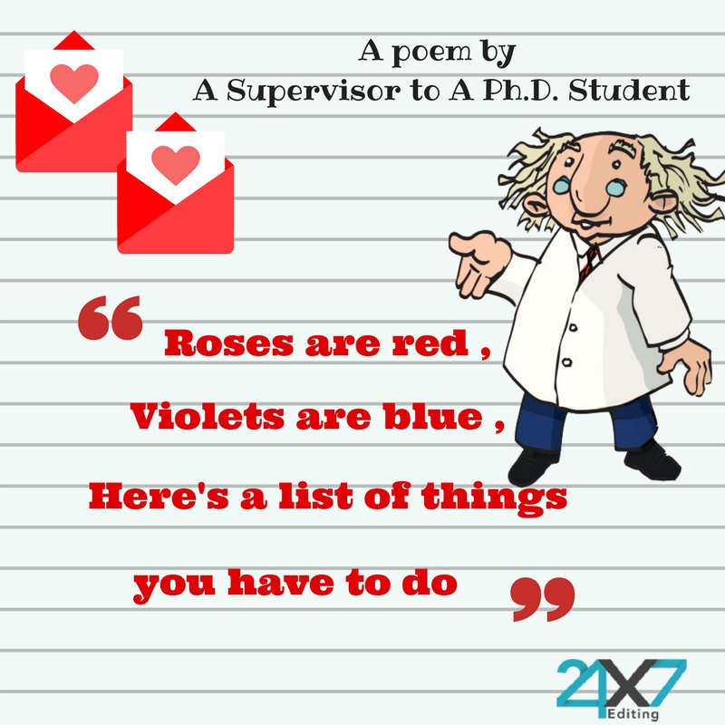 24x7Editing's tweet photo. A poem by a Supervisor to a PhD Student.
#Thesis #Writing #OnlineWritingService #PhdStudent https://t.co/ylMTTEKK1x