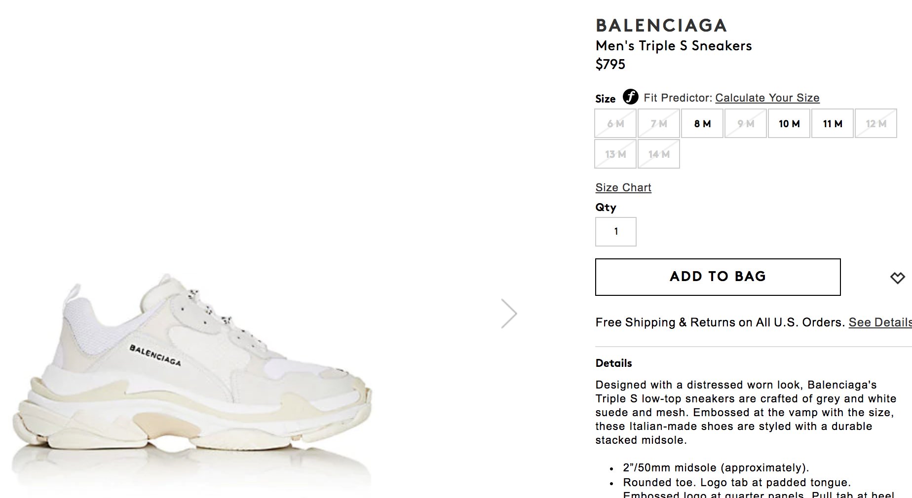 balenciaga triple s size chart