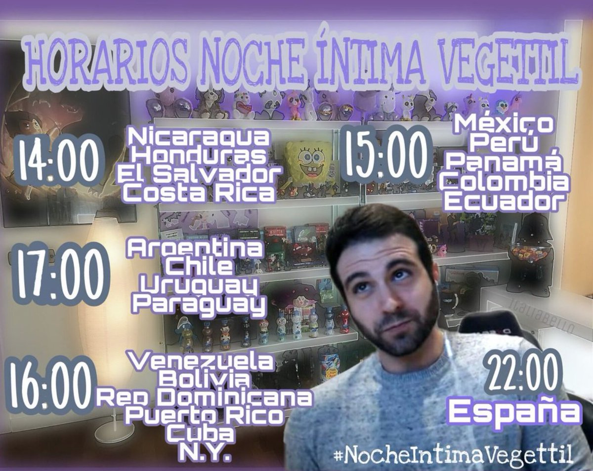 vegetta777's tweet photo. 💜Horarios del directo! NOCHE INTIMA VEGETTIL - Podeis dejar las preguntas en #NocheIntimaVegettil 

https://t.co/OPXTsoAb6i https://t.co/QginOwC0ni