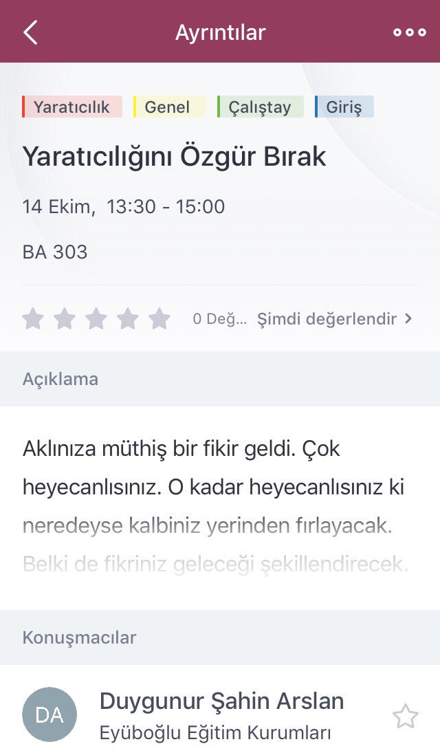 duygunursahin's tweet photo. "Anlık Yaratıcı Düşünme" kavramını duydunuz mu? 🤔Çalıştay, Saat 13:30 da BA303 de. Görüşmek üzere.
#atcist
#eyuboglu
#yaratıcılık https://t.co/LfTeNzr0mq