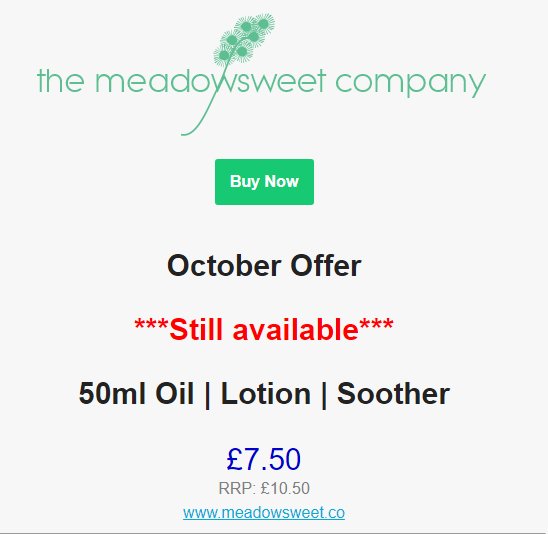 meadowsweet_co's tweet photo. Good morning followers! Just a wee note to say that our October offer is still on at https://t.co/hkrzGCiSgf #trymeadowsweet #shopscotland https://t.co/Kq69KeSl04