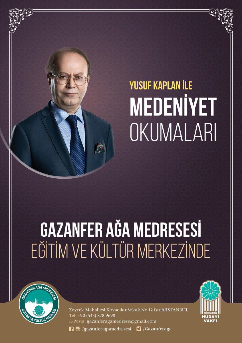 Yusuf KAPLAN ile Medeniyet Okumaları bugün saat 17:00’de Gazanfer Ağa Medresesi’nde. 
<a href="/yenisafakwriter/">yusuf kaplan</a>