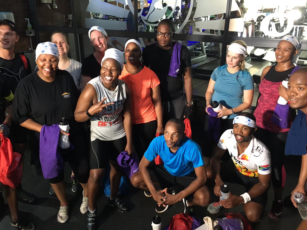 saica_za's tweet photo. Just like that the 9am #cycleforthuthuka session is over! Round two happening at @planetfitnessza gyms about to start https://t.co/F5BplVgECv