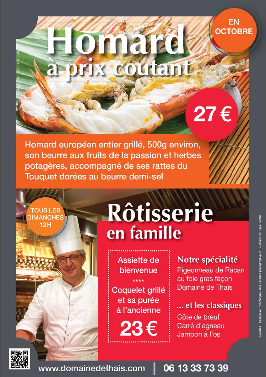 domainedethais's tweet photo. Le @domainedethais propose le homard à prix coûtant en octobre.
Découvrez aussi la rôtisserie le dimanche midi.
Réservation : 0247220874 https://t.co/9FRlC6kEIa