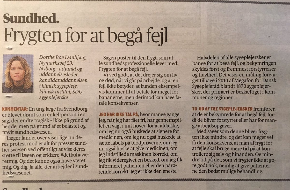 dbdanbjorg's tweet photo. Frygt for fejl giver dårligere behandling. Mit læserbrev i Fyens Stiftstidende #dsrvalg2017 #detkuhavaeretmig https://t.co/I2cIUGdpWS