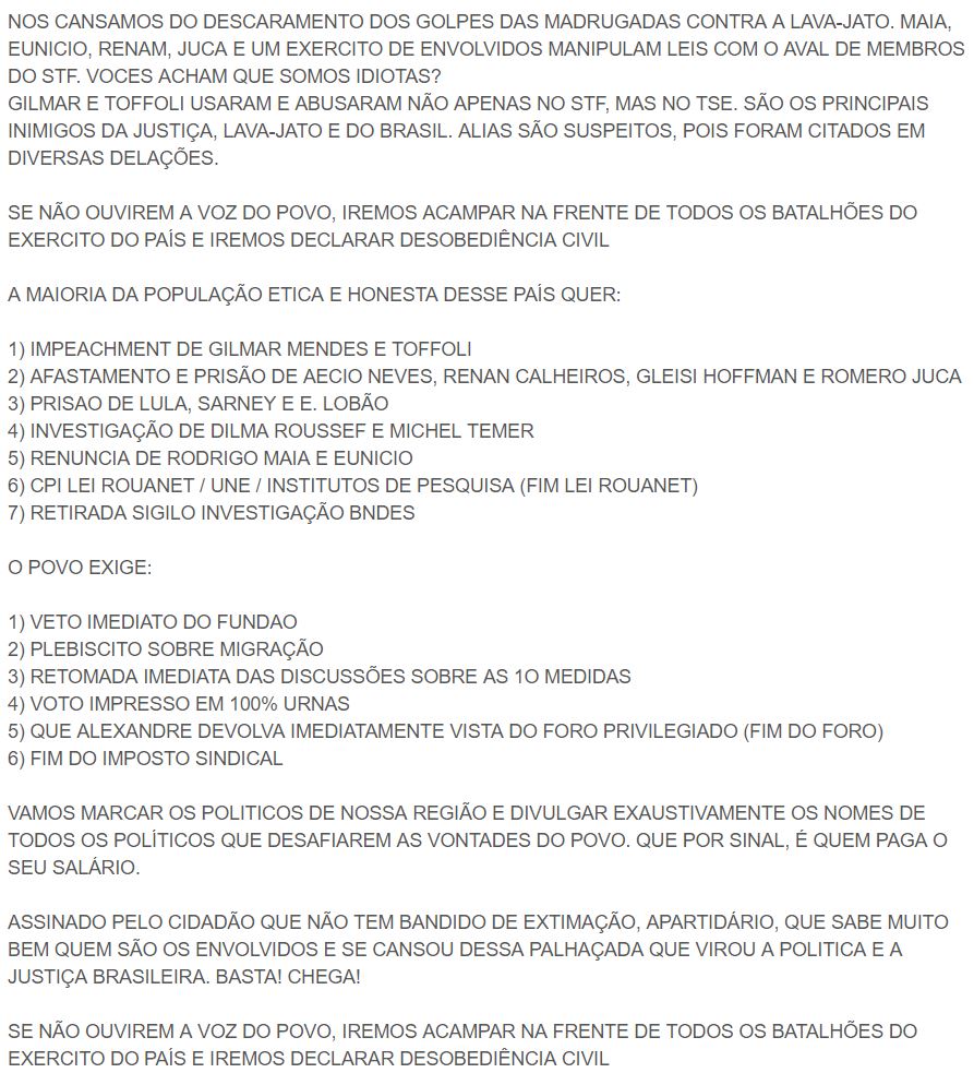 marcotulio78's tweet photo. @PanichiRaphael @Rodrigo_Moller_ @Val_Ce1 @FAXINANOPODER_ @FussballSehr @GABRlELPlNHElRO CHEGA DE IMPUNIDADE E CORRUPÇÃO 
AJUDE A DIVULGAR, CASO CONCORDE...

#ManifestoVozSoberana #FimForo #VotoImpresso #FundaoNAO #LavaJato https://t.co/GCCmc2Tvkh