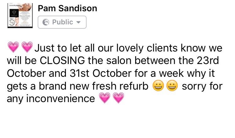 GlamorousSpa's tweet photo. Apologise for any inconvenience caused SALON CLOSED #refurb #newsalon #salongoals #watchthisspace #Glamorous 💗 https://t.co/FmaLAXzffK