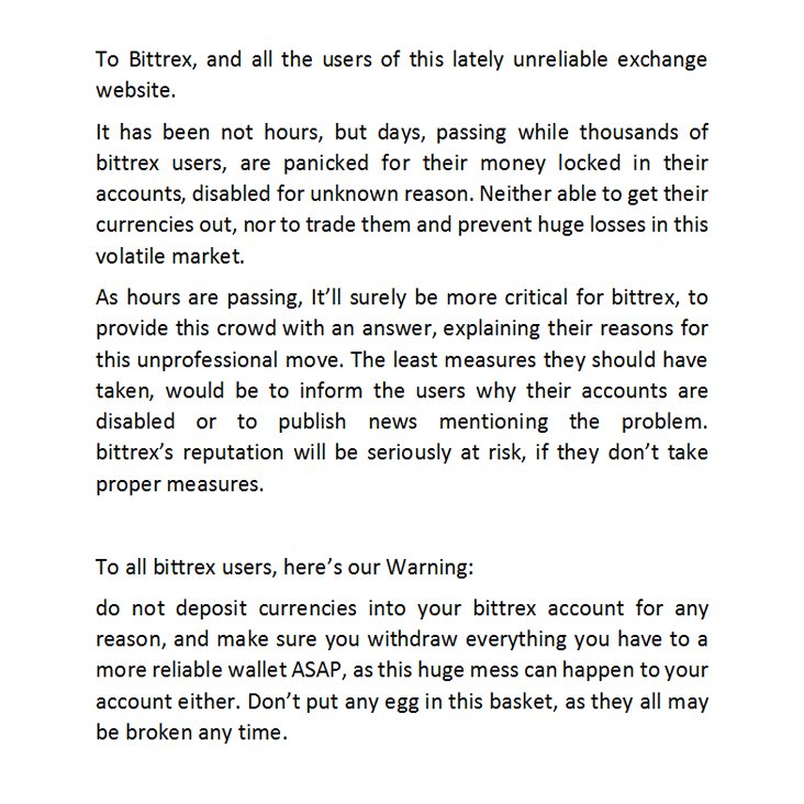 crypteam_tw's tweet photo. bittrex users-serious caution
#exchange #bittrex #crypto #trade #bitifinex #hitbtc #cryptoexchange #binance #coins #bittrex_support #btc https://t.co/X7NK43LQei