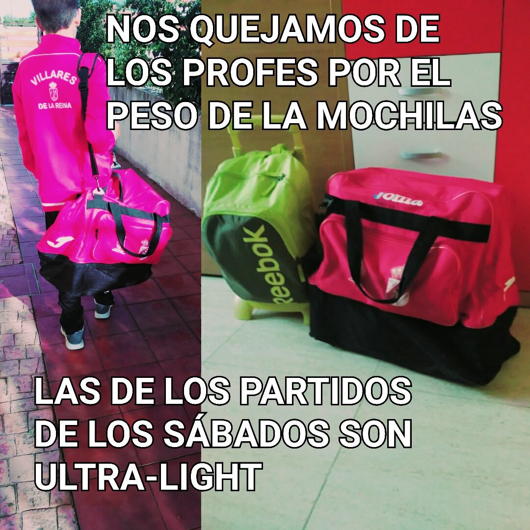 DavidGPacheco's tweet photo. Nos quejamos de los profes por el peso de las mochilas.... 

...las de los partidos de los sábados son ultra-light. https://t.co/Wb6xt2SpxQ