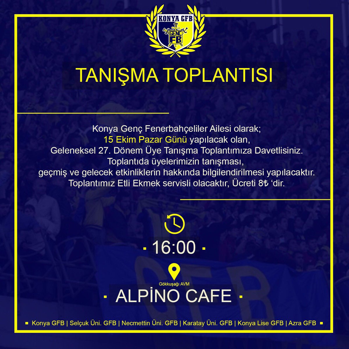 Tanışma toplantımız pazar günü saat 16.00 da Alpino Cafede !