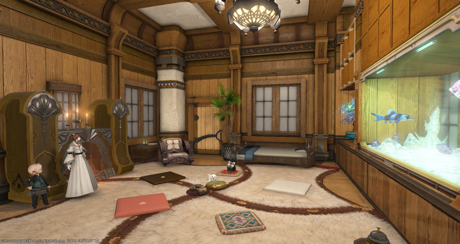 Aby ハウス改装 壁埋め込みの水槽がやりたかったんだけどいつもの感ある感じ 今回は床で団欒できるかんじにした Ff14 ハウジング