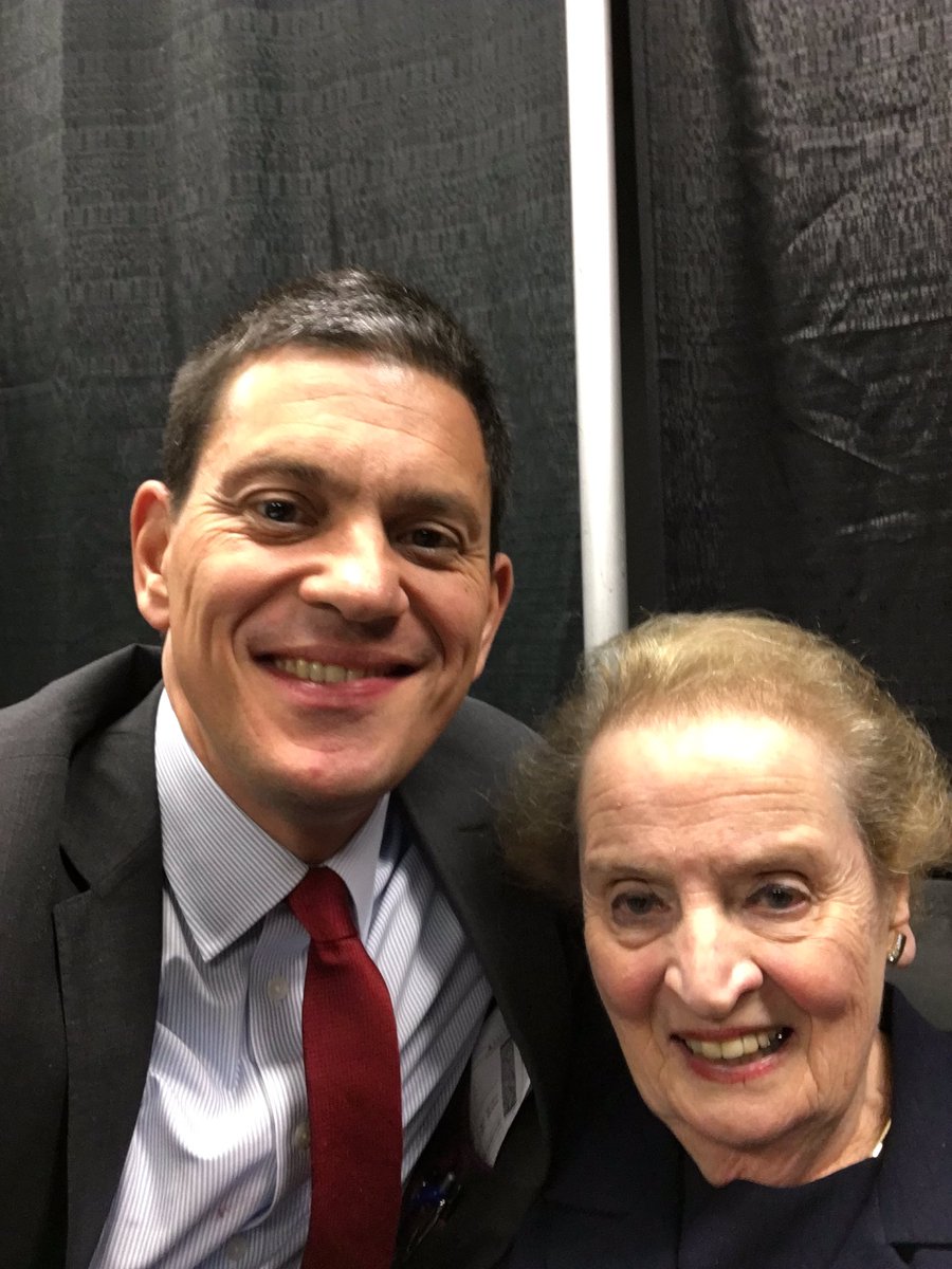 DMiliband's tweet photo. Always a great conversation with my friend @madeleine. We must create opportunities for refugees. Thank you #CGI2017 for having us. https://t.co/ffOecmPwK3