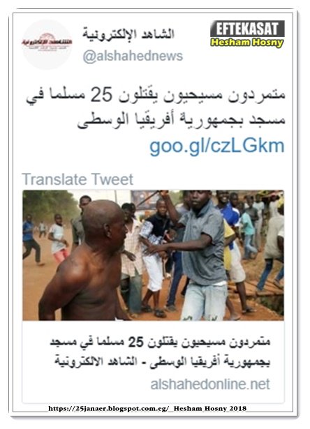 متمردون مسيحيون يقتلون 25 مسلما في مسجد بجمهورية أفريقيا الوسطى