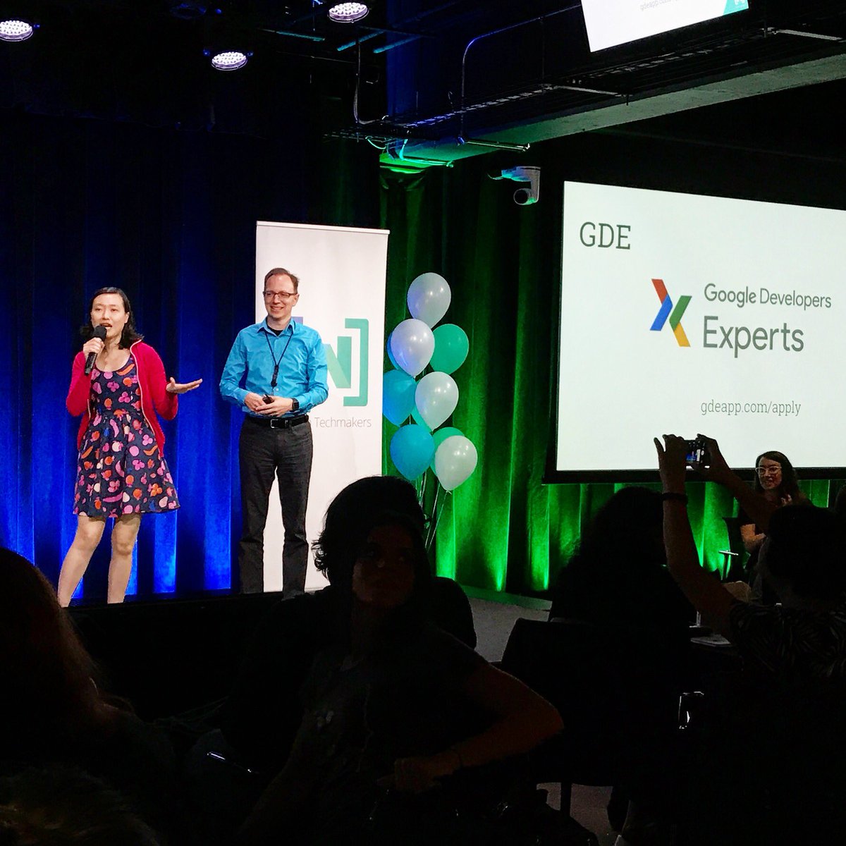 Watching @chiuki and @martinomander talk about the #googledeveloperexpert program at @womentechmakers #gde #womentechmakers