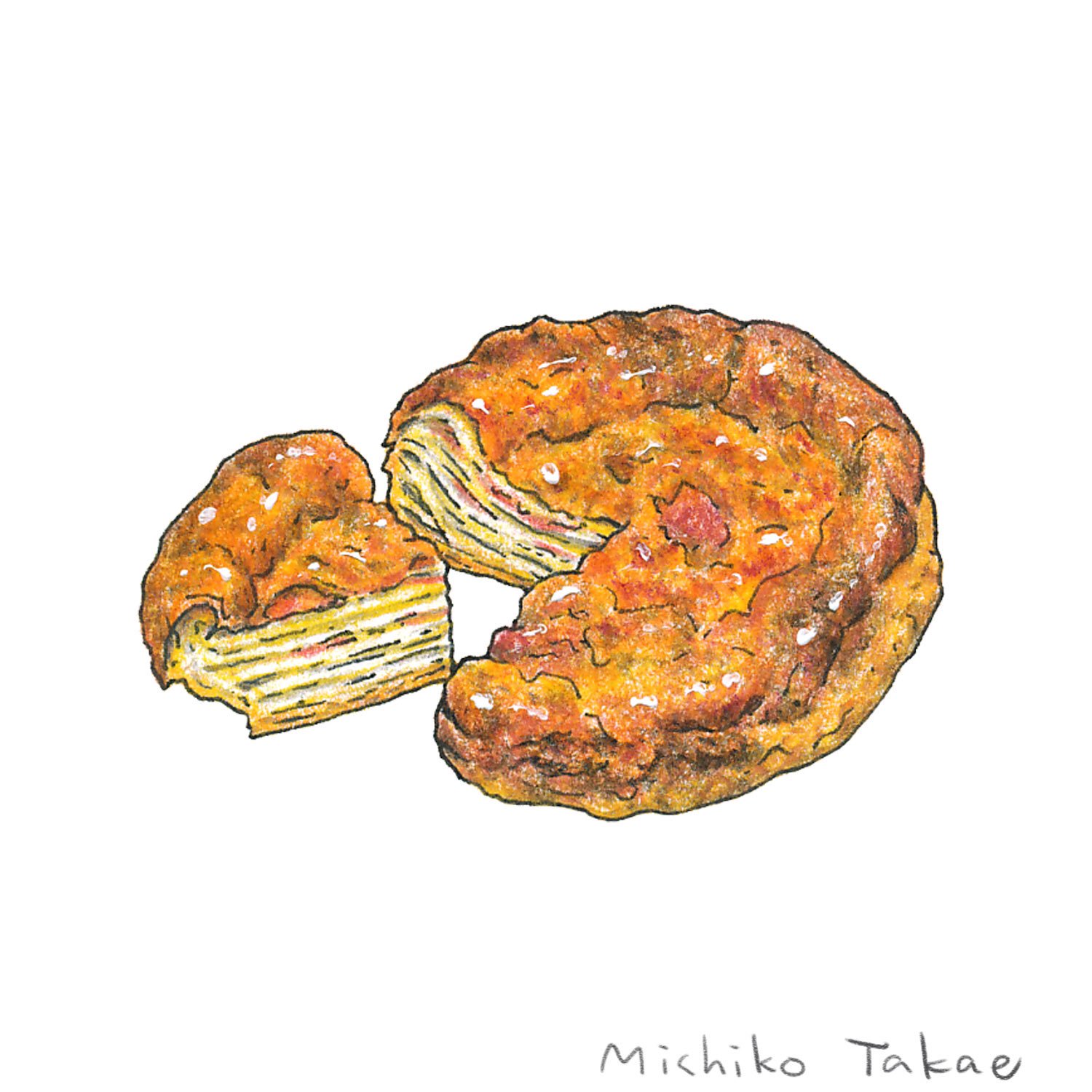 たかえみちこ ボンヴィボン じゃがいものキッシュ パイ生地にスライスしたじゃがいもとベーコン 卵を何層にも重ね チーズをのせてこんがりと フードイラスト 食べ物イラスト イラスト 食べ物 Illustration Food Bread パン 横浜 川崎