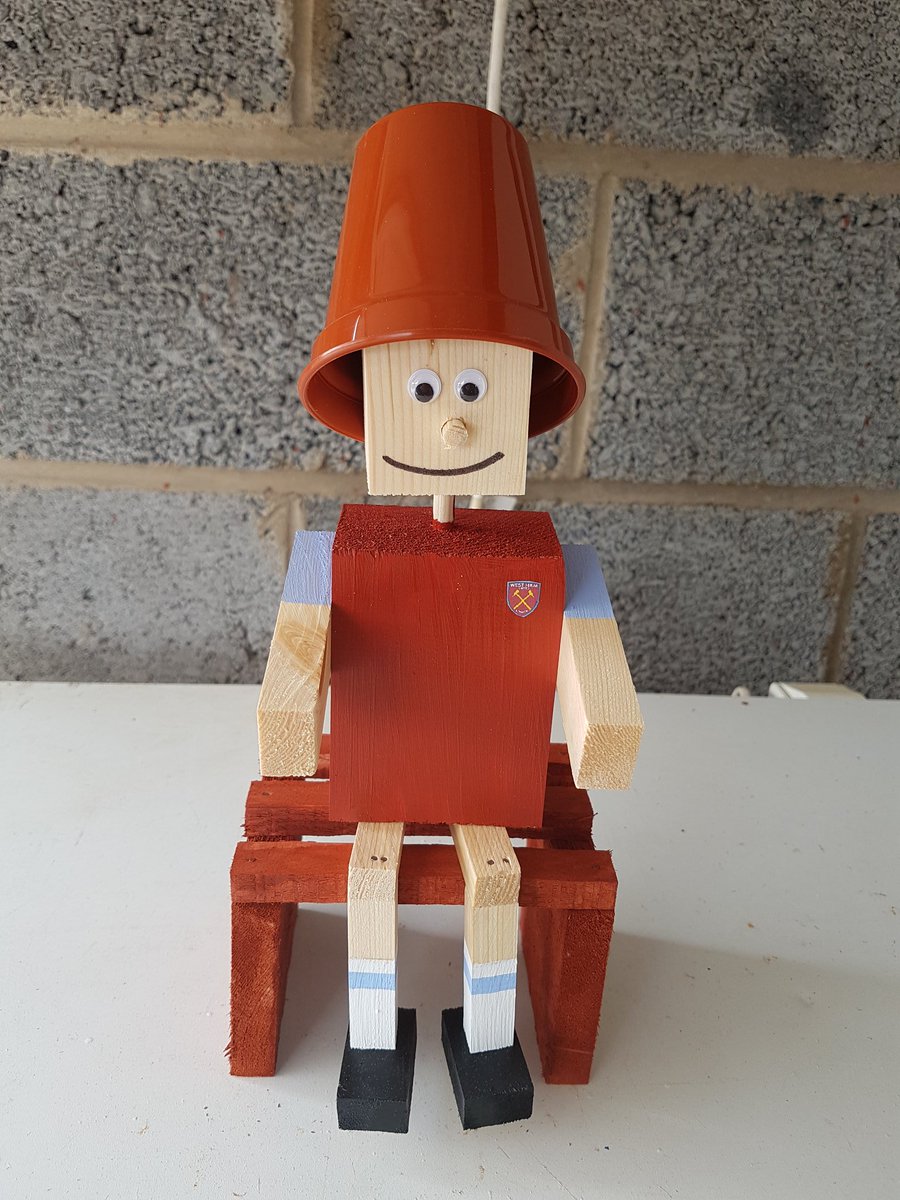 PlantPotmen's tweet photo. @claretsturf @PlantPotmen Handmade Wooden Plant Pot men in West Ham colours. £12 each + £3 postage. Message me to order https://t.co/qHU3DWsood