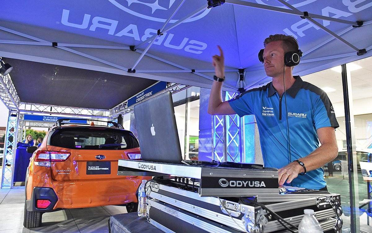 subarums_usa's tweet photo. DJ #FLATOUT in the house! @patriksandell putting down some solid transitions at Subaru Orange Coast earlier this week before #GRCLA. https://t.co/Df6qe8LCu9