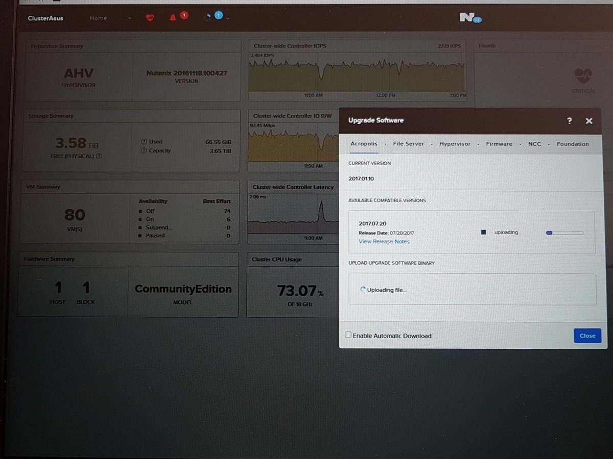 cmegroz's tweet photo. It's time to upgrade my #Nutanix CE infrastructure to the last version #OneClic https://t.co/Jd2N7V1mFJ
