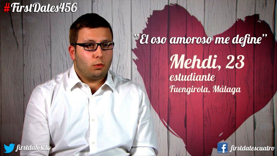 firstdates_tv's tweet photo. Los osos amorosos son tarántulas comparados con Mehdi #FirstDates456 https://t.co/s3EZOTNSnc https://t.co/P3bz4bPyAP