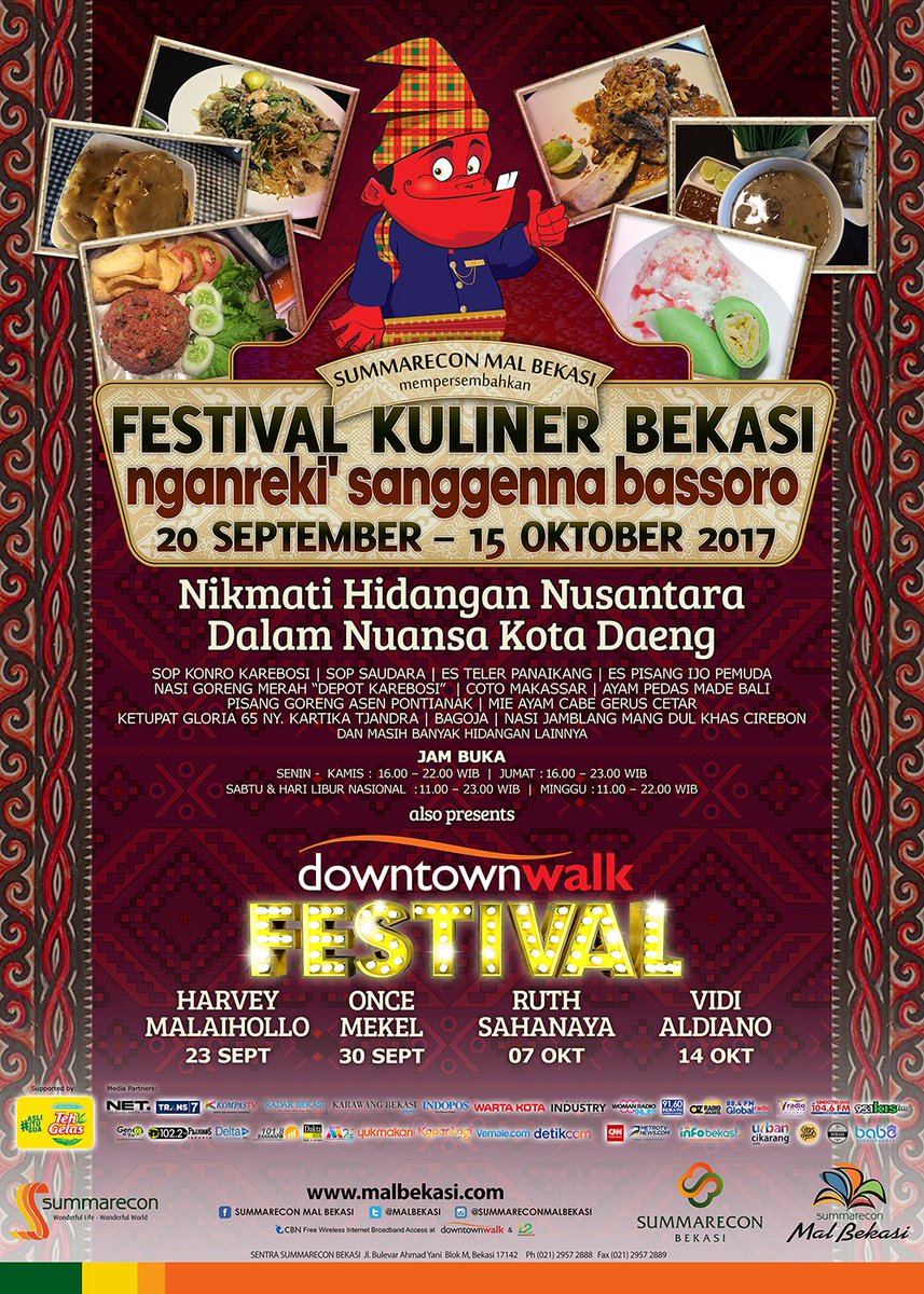 yukmakan's tweet photo. Yaay! Festival Kuliner Bekasi #FKB2017 hadir kembali di area parkir The Downtown Walk @malbekasi mulai 20 Sept - 15 Okt 2017. See you! ;) https://t.co/Xnk5HMwiWD