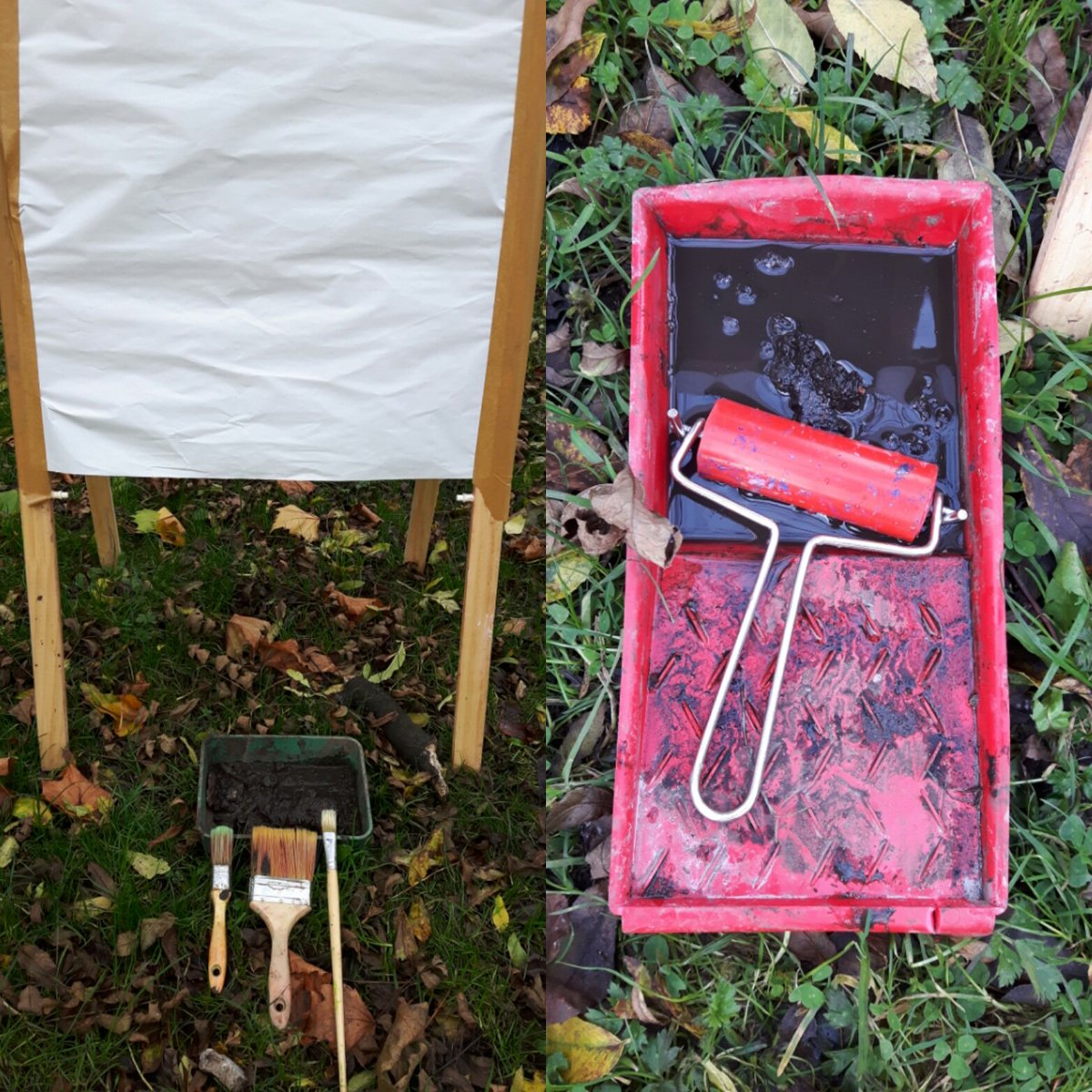 lucyturnerwhit's tweet photo. We don't have a mud kitchen we have a mud studio @WhitworthArt #toddleroutdoorartclub #mudstudio #messyplay #mudpainting #forestschool https://t.co/UqfoZWdb3V