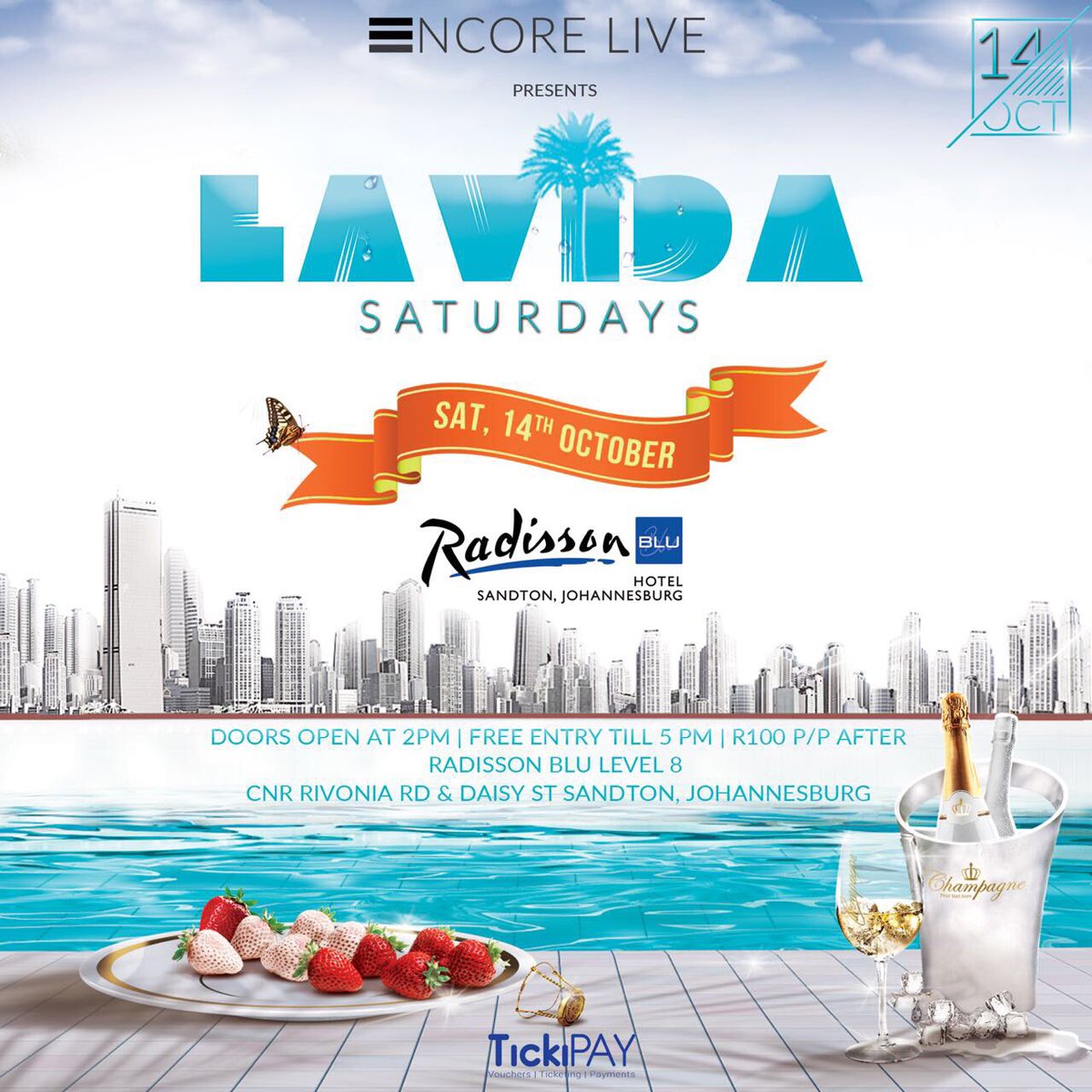 tickipay's tweet photo. #LVS14Oct goes live in 10 minutes @RadissonBlu (cnr Daisy &amp; Rivonia) VIVA! @LaVidaSaturdays https://t.co/nhzLIMFh2S
