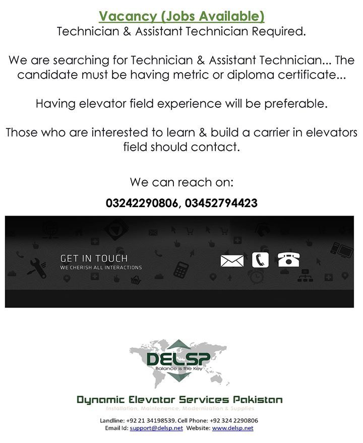 DynamicLifts's tweet photo. Technician &amp; Assistant Technician Required. We are searching for Technician &amp; Assistant Technician for the elevator field... https://t.co/ngMRup1DJm