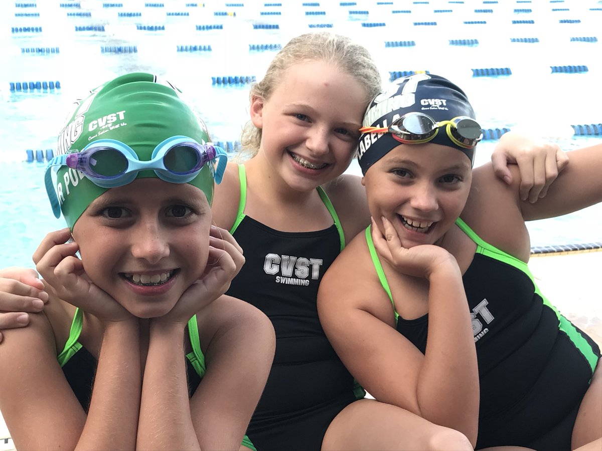 CVSTSwimming's tweet photo. #CVST’s Maddie, McKenna & Morgan ready for the 500 Free last night at Ocala! #SwimChicks #FunnestTeam #FunnestSport https://t.co/gUhX0c8Dt5