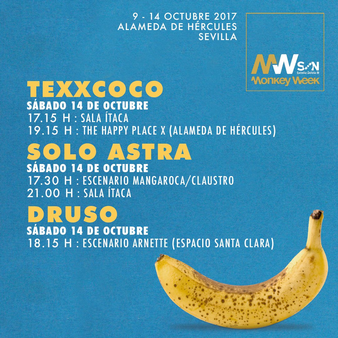 ¡Nos vemos esta tarde en el <a href="/Monkeyweek/">Monkey Week SON Estrella Galicia</a> con <a href="/texxcoco/">Texxcoco</a>, <a href="/soloastra/">Solo Astra</a> y @Drusorl!
