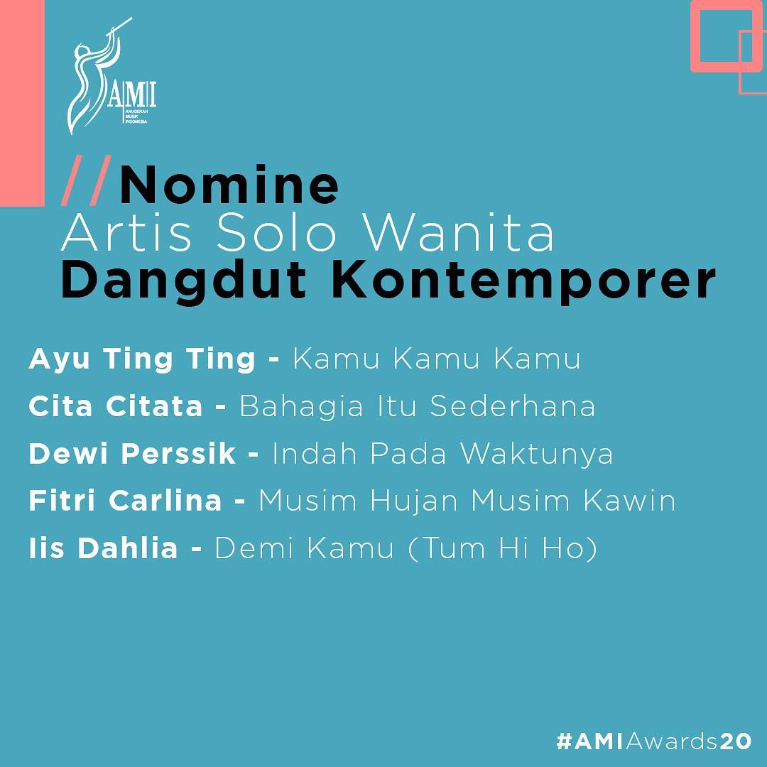AMIawards's tweet photo. Nomine Artis Solo Wanita Dangdut Kontemporer

#AMIawards20 
#MusikTanpaBatas https://t.co/AmiXMGnQBI