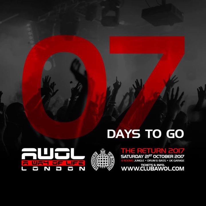 7 DAYS TO GO!
AWOL - A Way of Life The Return 2017
Saturday 21st October at Ministry Of Sound
Tickets:  goo.gl/STB9pJ #AWOL