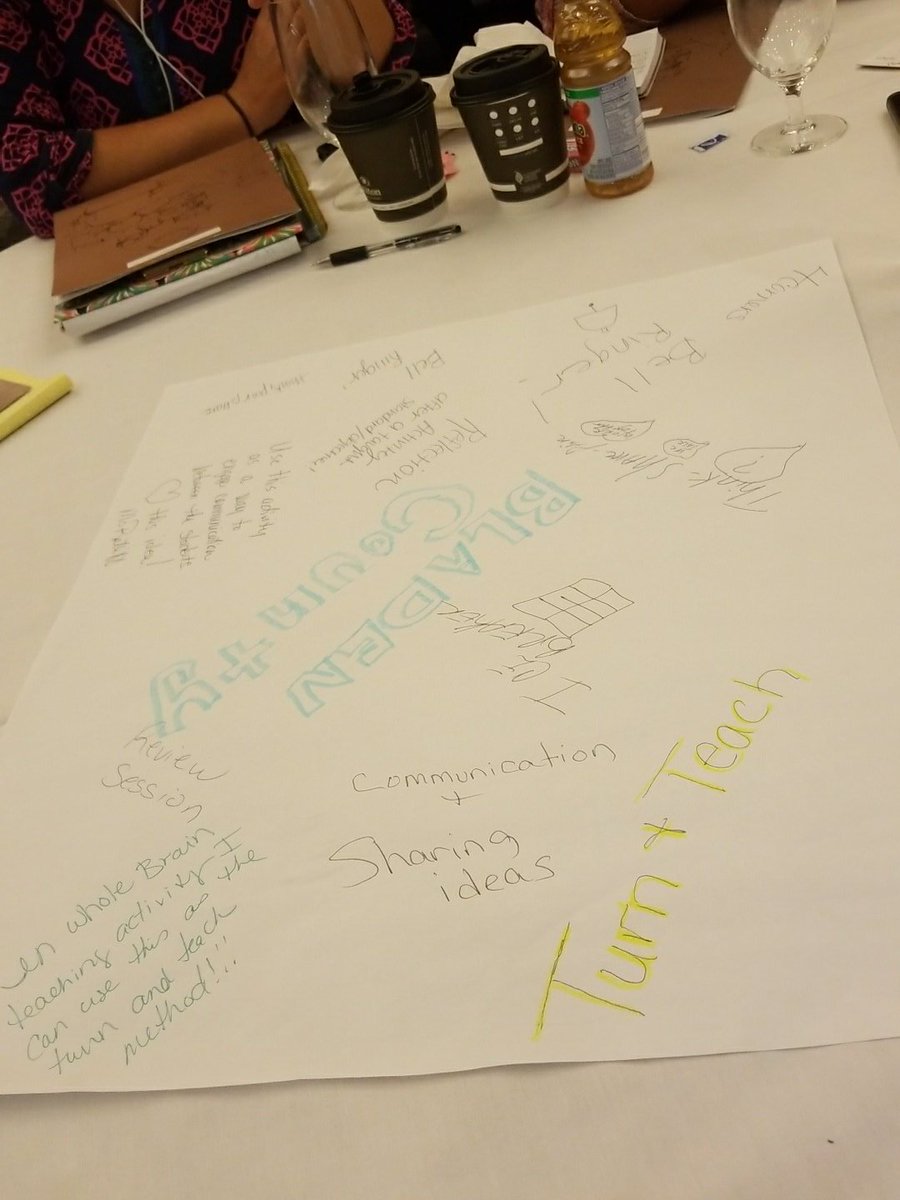 WhitneyALee1's tweet photo. Bladen County teachers write: ways to get our students to talk about the right things in class. #turnandteach #reviewtool #thinkpairshare #4corners #reflections #2017FallInstitute @ncntspuncga https://t.co/t3YGllkphI