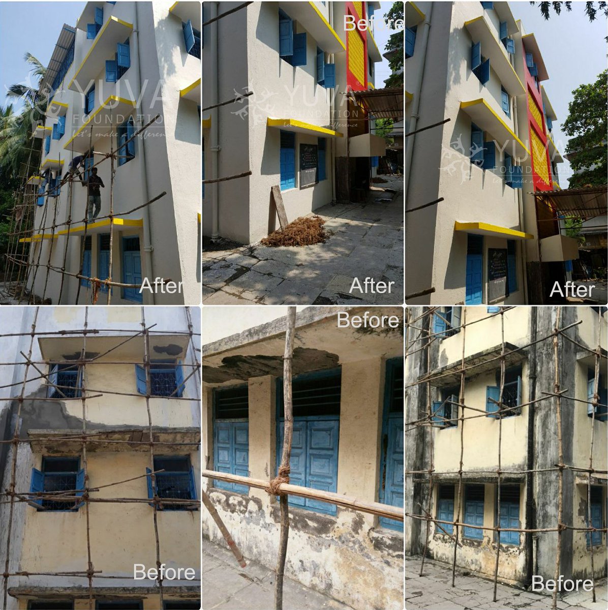 Yuva_Foundation's tweet photo. Soon, the city faced heavy rains &amp; hence leakage issues were detected in Y.B.Chavan High school &amp; External Renovation was also started. https://t.co/vwyEi4ikAN