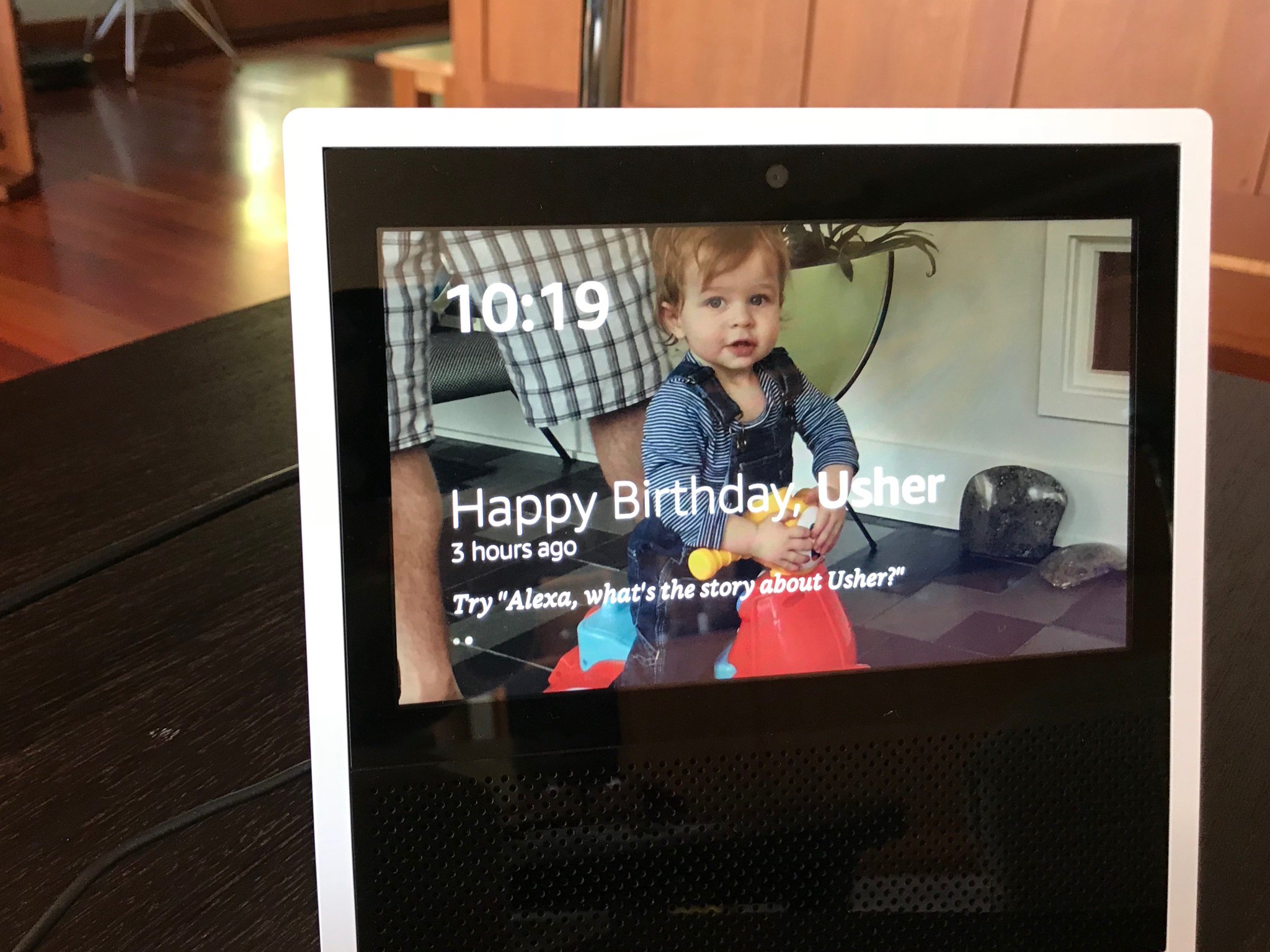 Our Alexa Echo just wished Usher a happy birthday. 
Now our end table has herpes. 