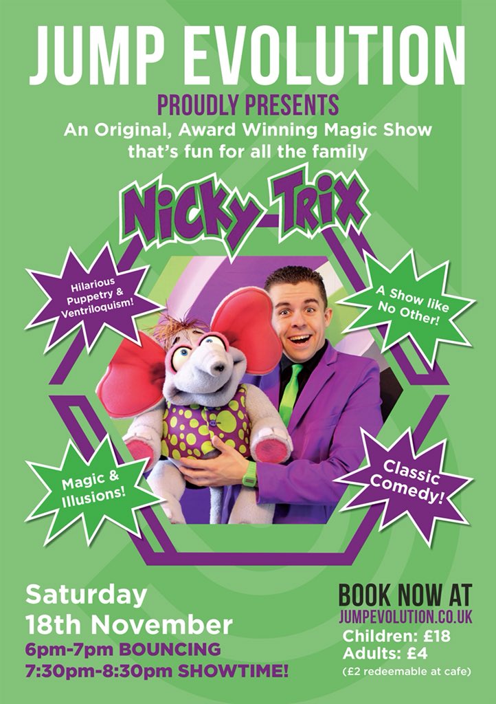 jumpevolutionuk's tweet photo. You can book directly through our website for our first magic show next month at our Park.#trampolineparkessex #magicshow #puppet https://t.co/cdb5kFl03a
