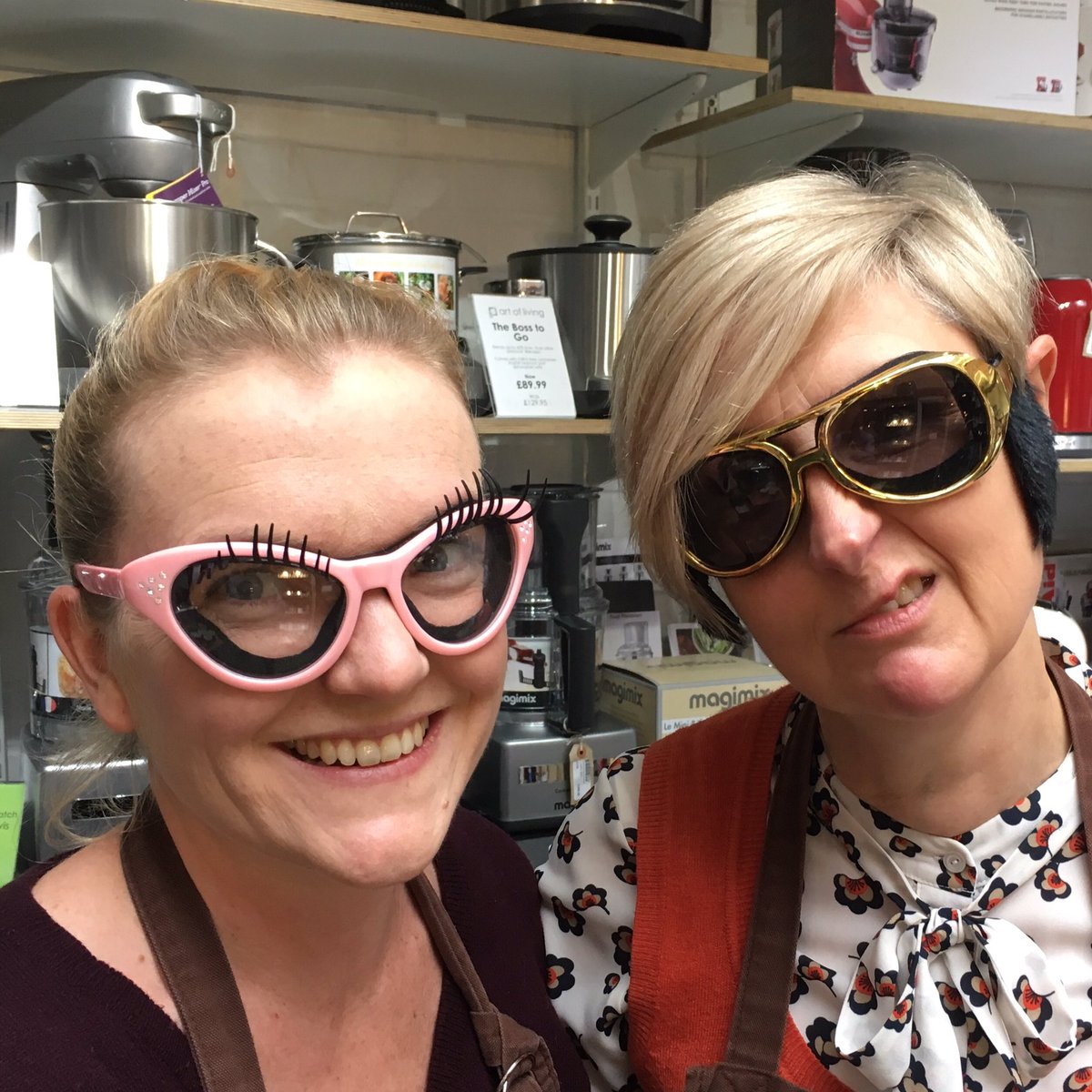 ArtofLivingCook's tweet image. Here in the Reigate shop ... Paul, Rebecca &amp;amp; Em, modelling our new Onion-Glasses...