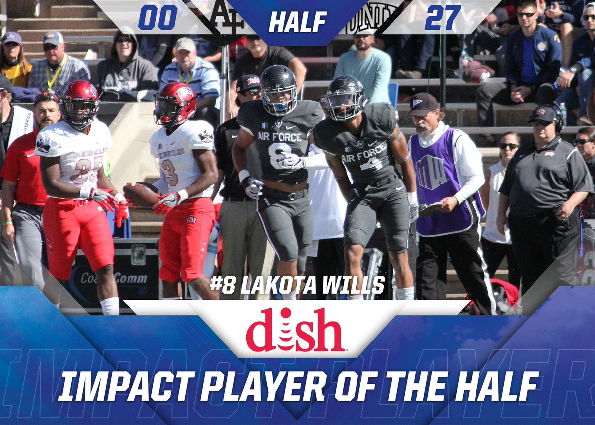 AF_Football's tweet photo. Your @dish Impact Player of the Half was LB Lakota Wills with the first Interception of his collegiate career. #Dish #OwnSaturday #AFvsUNLV https://t.co/ApLpGNigug