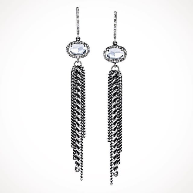 White Topaz and Pavé Diamond Fringe Earrings Fall 2017