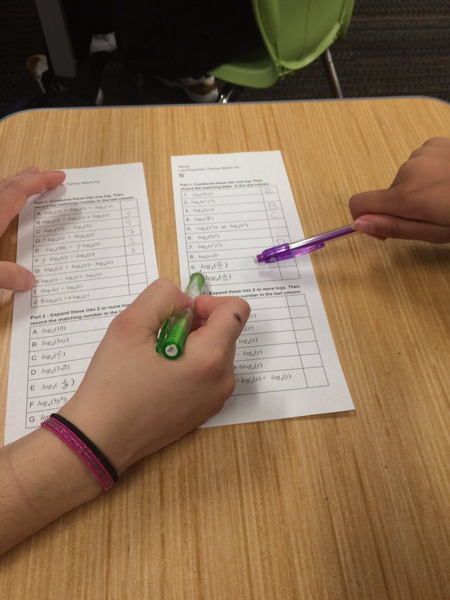 MsTemes's tweet photo. Condensing and expanding logarithms partner match up! https://t.co/gnsQnXU2ju