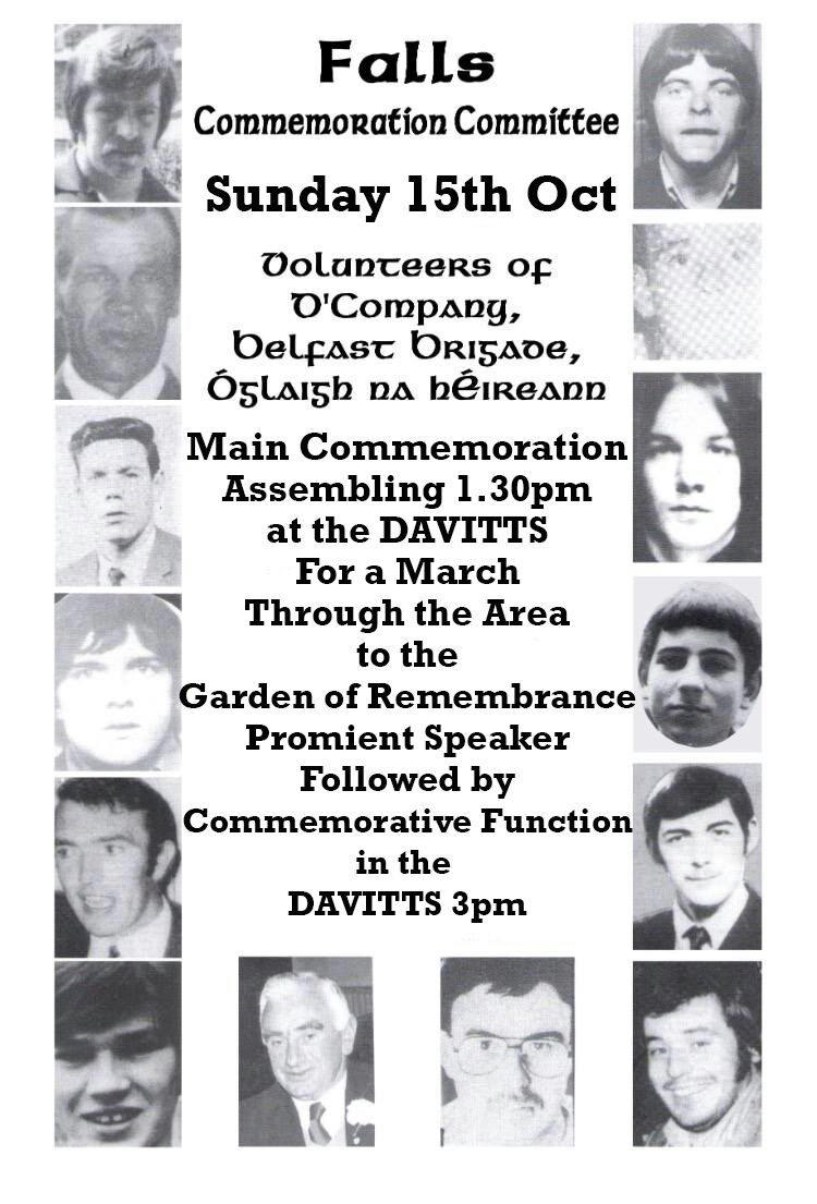 thefelonsclub's tweet photo. Remember the patriot dead of the Falls area tomorrow. Assemble 1:30pm at the Davitts club #RememberedWithPride https://t.co/MDfvp3Y2pA