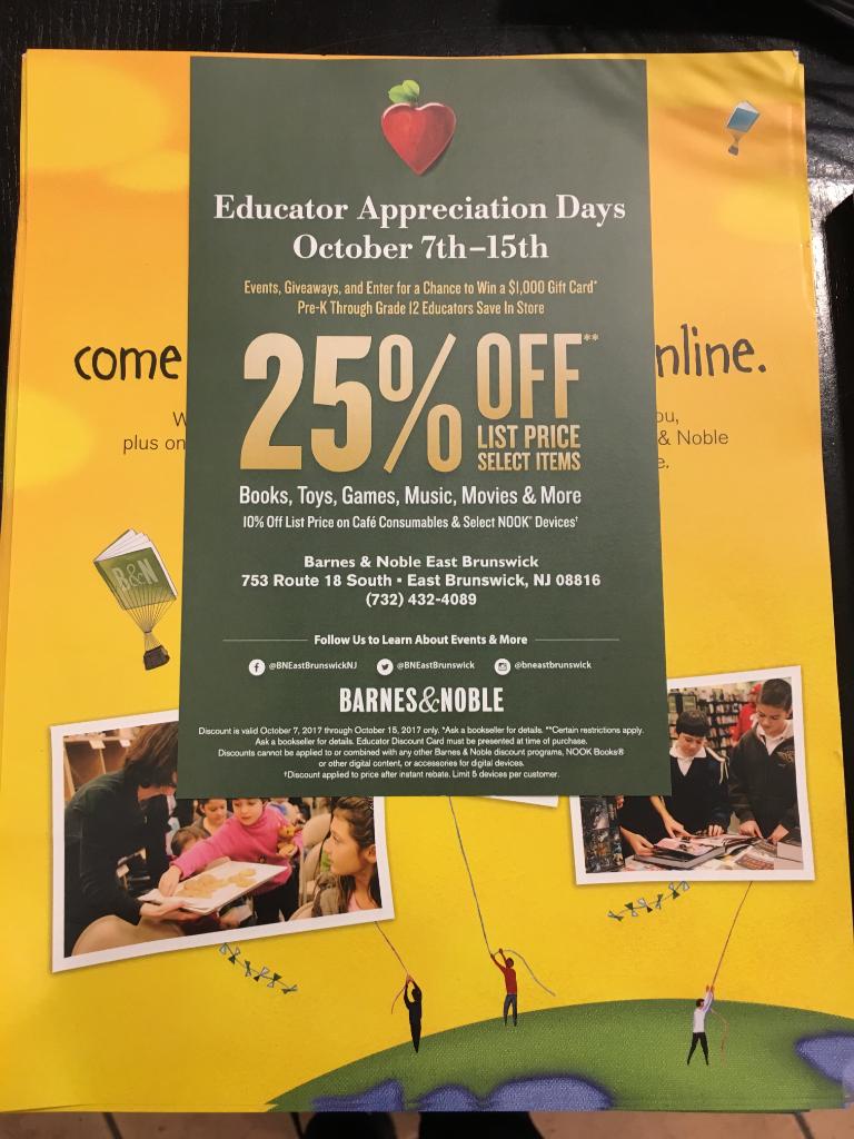 BNEastBrunswick's tweet photo. We love our #teachers! Come celebrate #educatorweek with us until October 15th! #bneastbrunswick #bnbuzz #teachersrock https://t.co/8Rp477HKYg