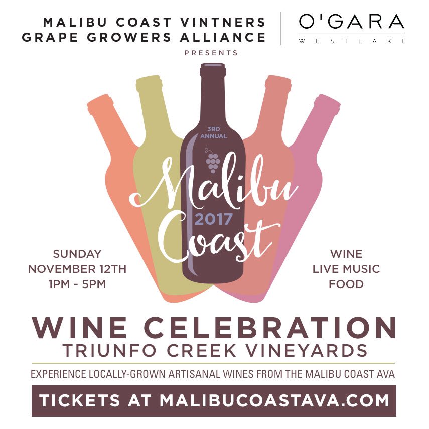 ColcanyonEstate's tweet photo. We're pouring at this year's premier #Malibu Coast AVA wine event - TWO FREE TICKETS ? email colcanyon@verizon.net - first email wins https://t.co/anWhKs72q4